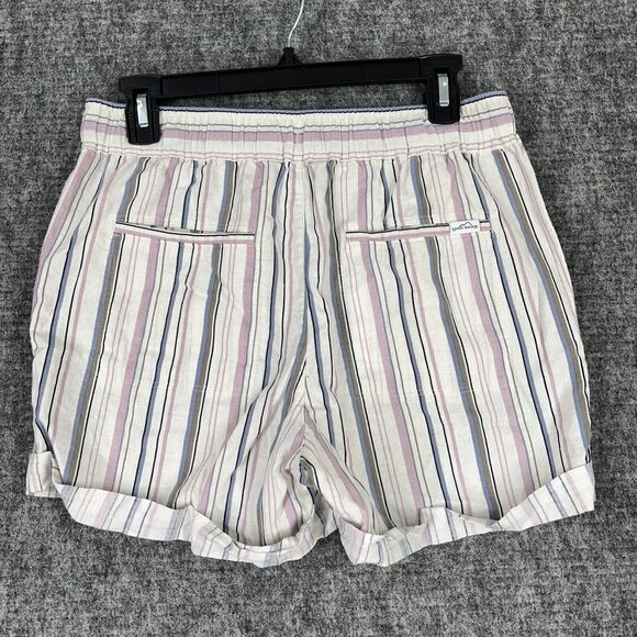 EDDIE BAUER SHORTS WOMENS SMALL‎ STRIPED LINEN BLEND CUFFED LOUNGE BAGGY - Picture 2 of 11